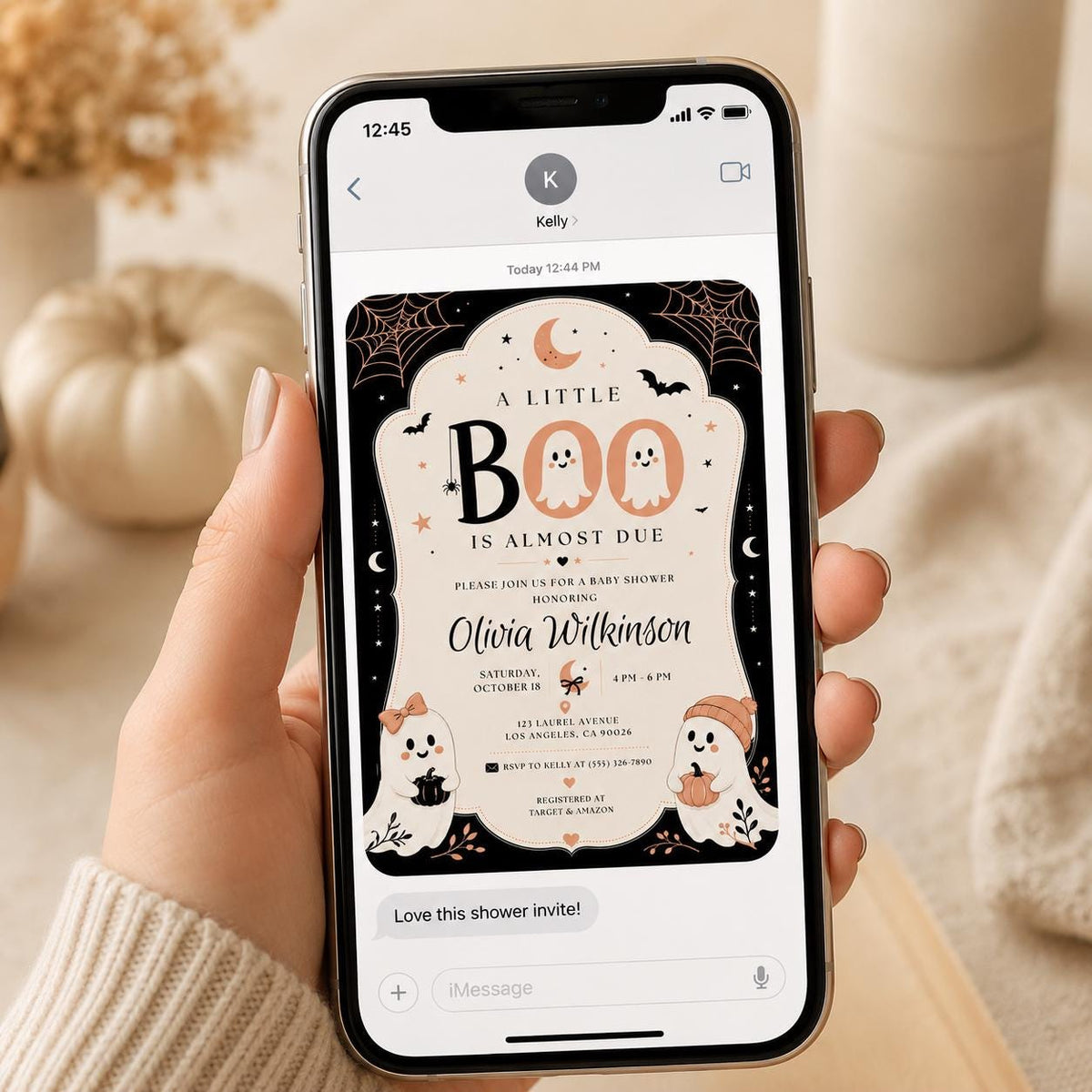 Pumpkin Little Boo Baby Shower Invitation: Halloween Ghost Pumpkin Gender Neutral Party — print-ready baby shower design