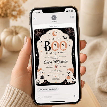 Pumpkin Little Boo Baby Shower Invitation: Halloween Ghost Pumpkin Gender Neutral Party — print-ready baby shower design