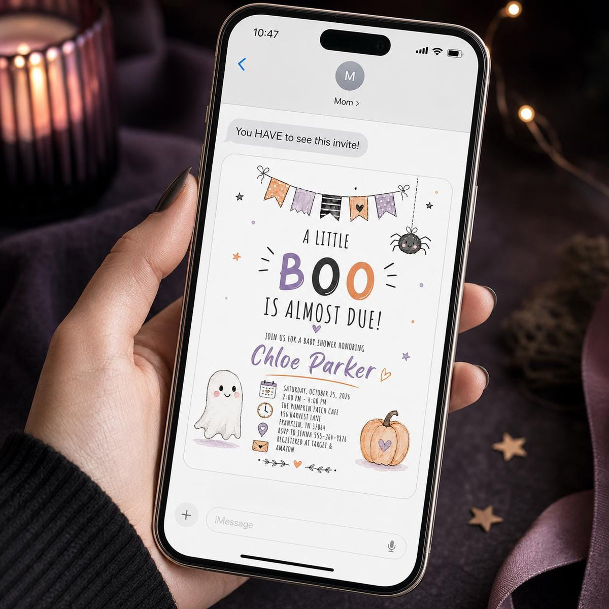 Pumpkin Little Boo Baby Shower Invitation: Halloween Ghost Pumpkin Party — invitation you personalize in Canva