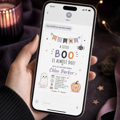 Pumpkin Little Boo Baby Shower Invitation: Halloween Ghost Pumpkin Party — invitation you personalize in Canva