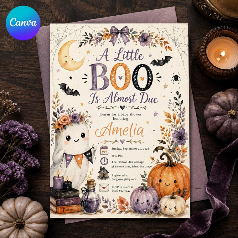Pumpkin Little Boo Baby Shower Invitation: Halloween Ghost Pumpkin Shower