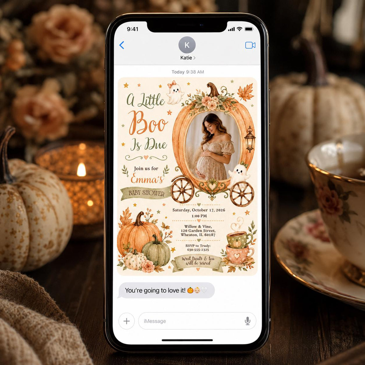 Pumpkin Little Boo Is Due Baby Shower Invitation — ghost design