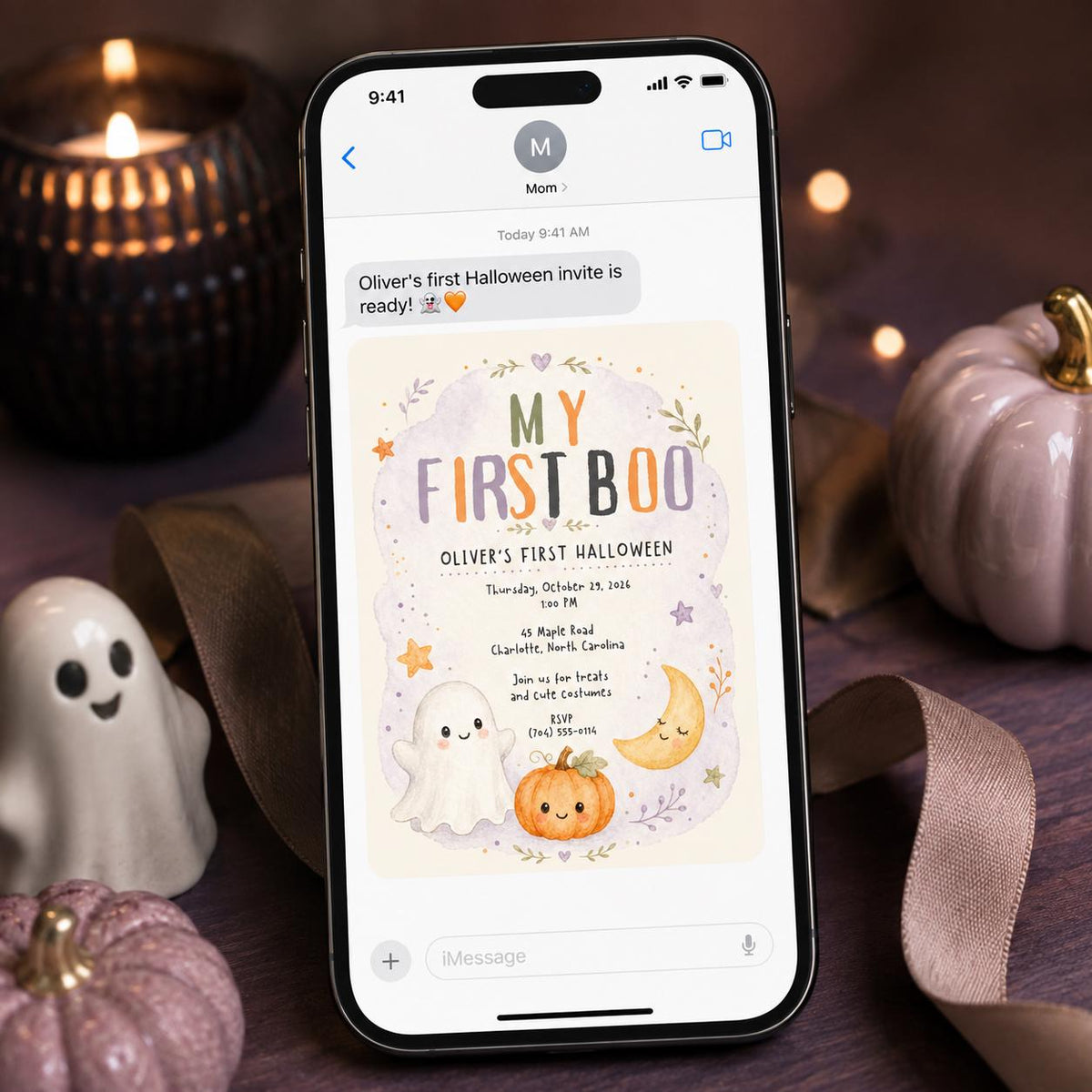 Pumpkin My First Boo Halloween Invitation — ghost design