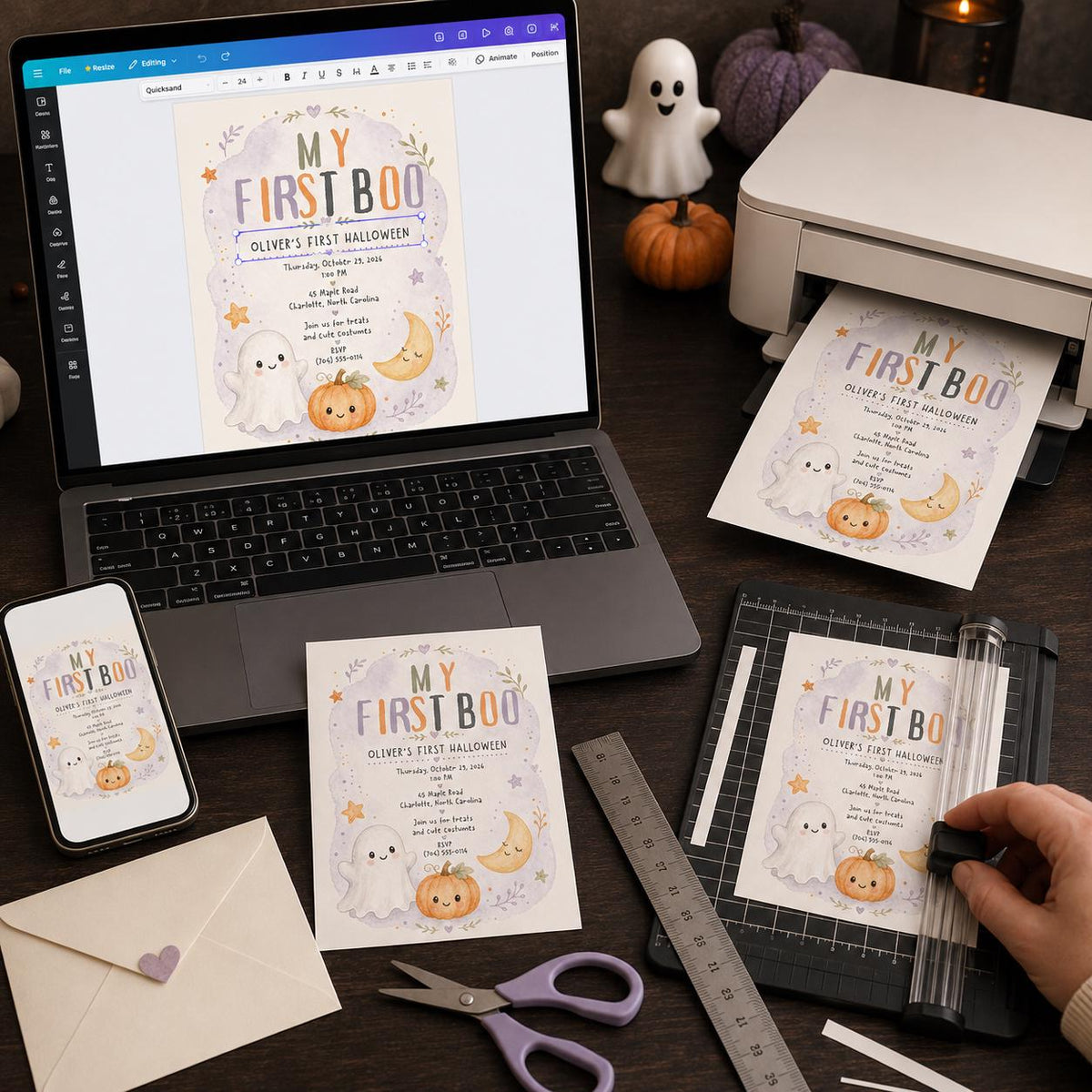 Pumpkin My First Boo Halloween Invitation — print-ready Halloween party design from VoltBy