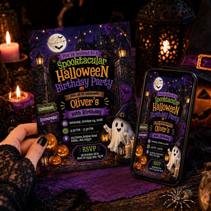 Pumpkin Spooktacular Halloween Birthday Invitation — ghost design