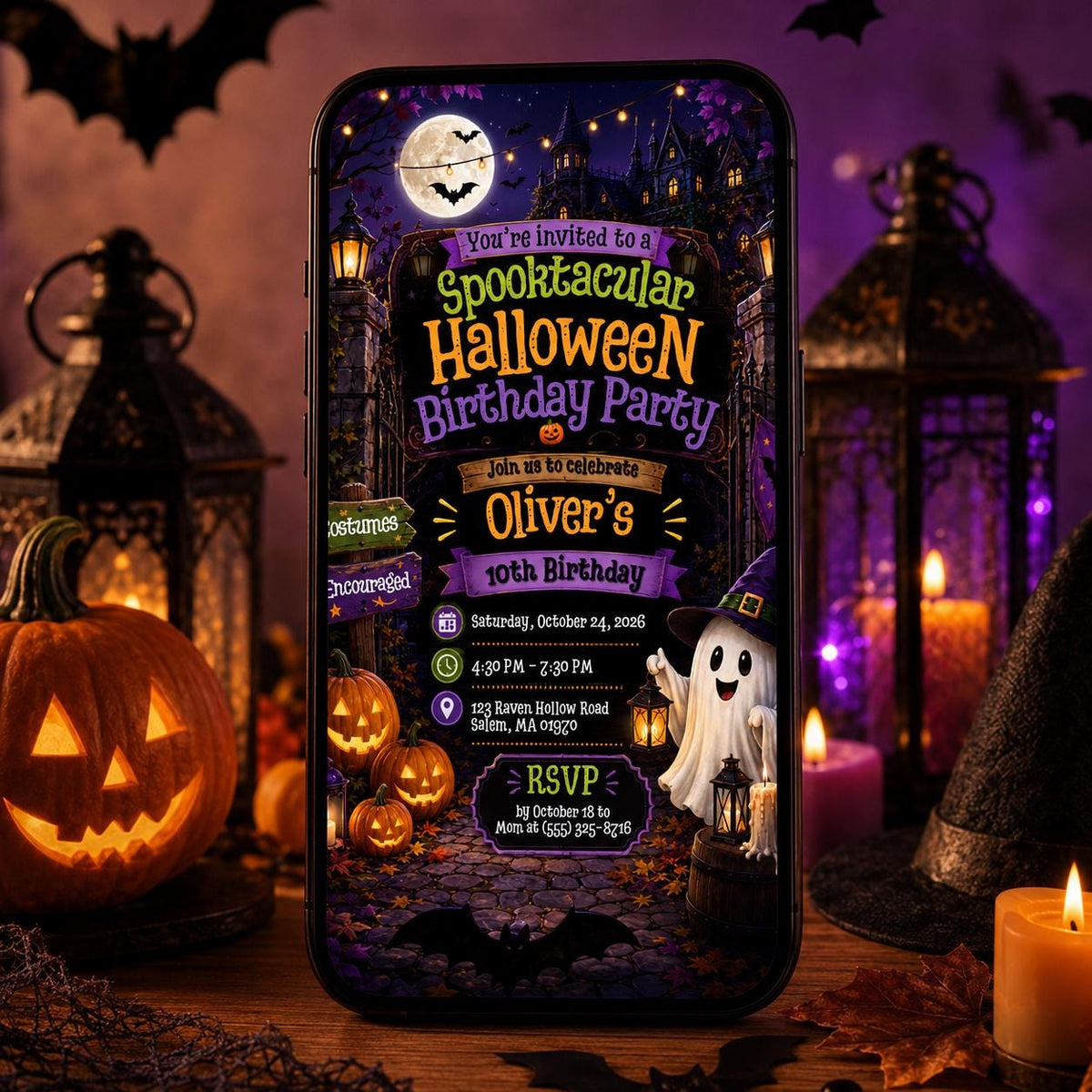 Pumpkin Spooktacular Halloween Birthday Invitation — print-ready birthday party design from VoltBy