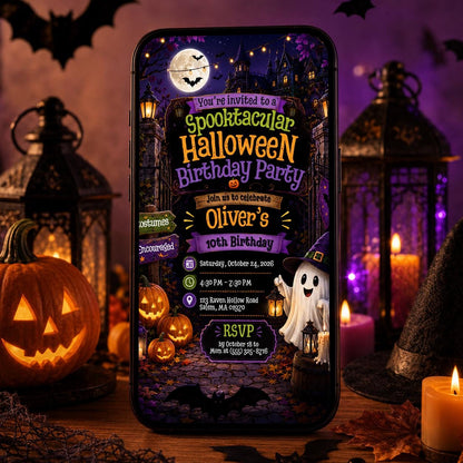 Pumpkin Spooktacular Halloween Birthday Invitation — print-ready birthday party design from VoltBy