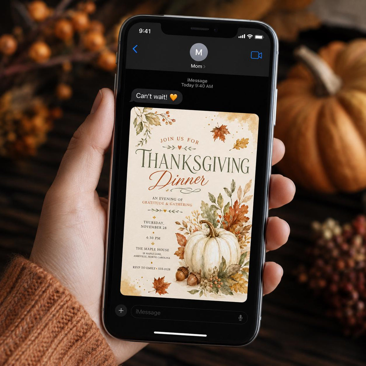 Pumpkin Thanksgiving Dinner Invitation — invitation you personalize in Canva