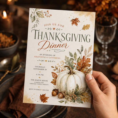 Pumpkin Thanksgiving Dinner Invitation — print-ready Thanksgiving gathering design from VoltBy