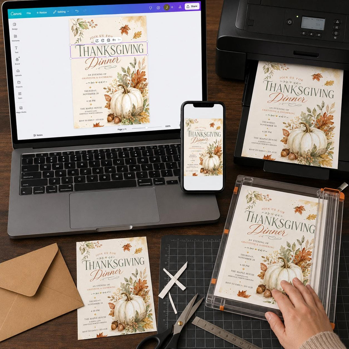 Pumpkin Thanksgiving Dinner Invitation — digital invitation, instant download