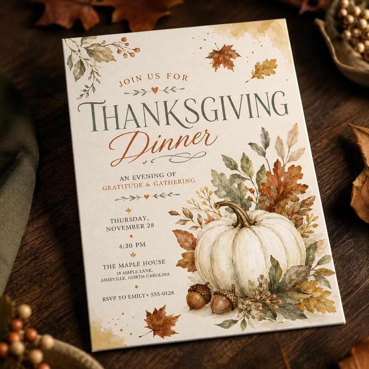 Pumpkin Thanksgiving Dinner Invitation — Thanksgiving gathering stationery by VoltBy