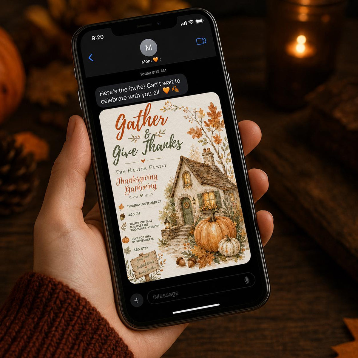 Pumpkin Thanksgiving Invitation — invitation you personalize in Canva
