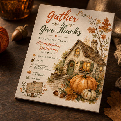 Pumpkin Thanksgiving Invitation — Thanksgiving gathering stationery by VoltBy