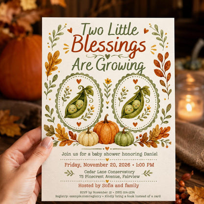 Pumpkin Twin Baby Shower Invitation — baby shower stationery by VoltBy