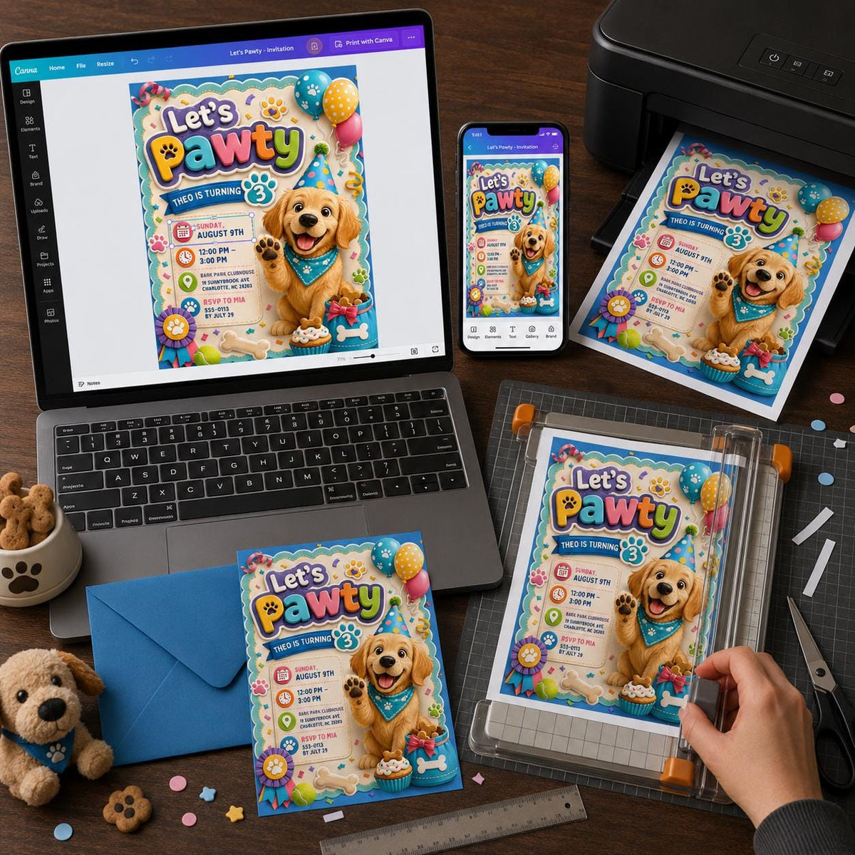 Puppy 3rd Birthday Invitation — digital invitation, instant download