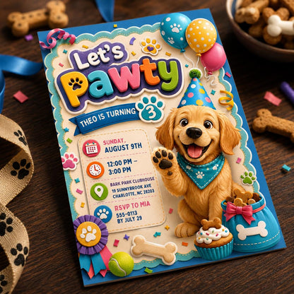 Puppy 3rd Birthday Invitation — 3rd birthday party stationery by VoltBy