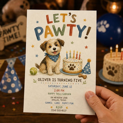 Puppy 5th Birthday Invitation — invitation you personalize in Canva