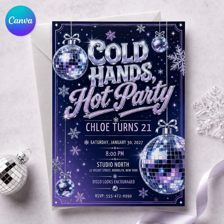 Purple and Silver 21st Birthday Disco Invitation