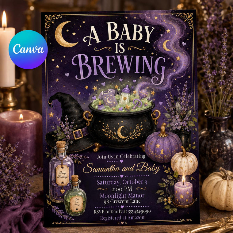 Purple Celestial A Baby Is Brewing Invitation