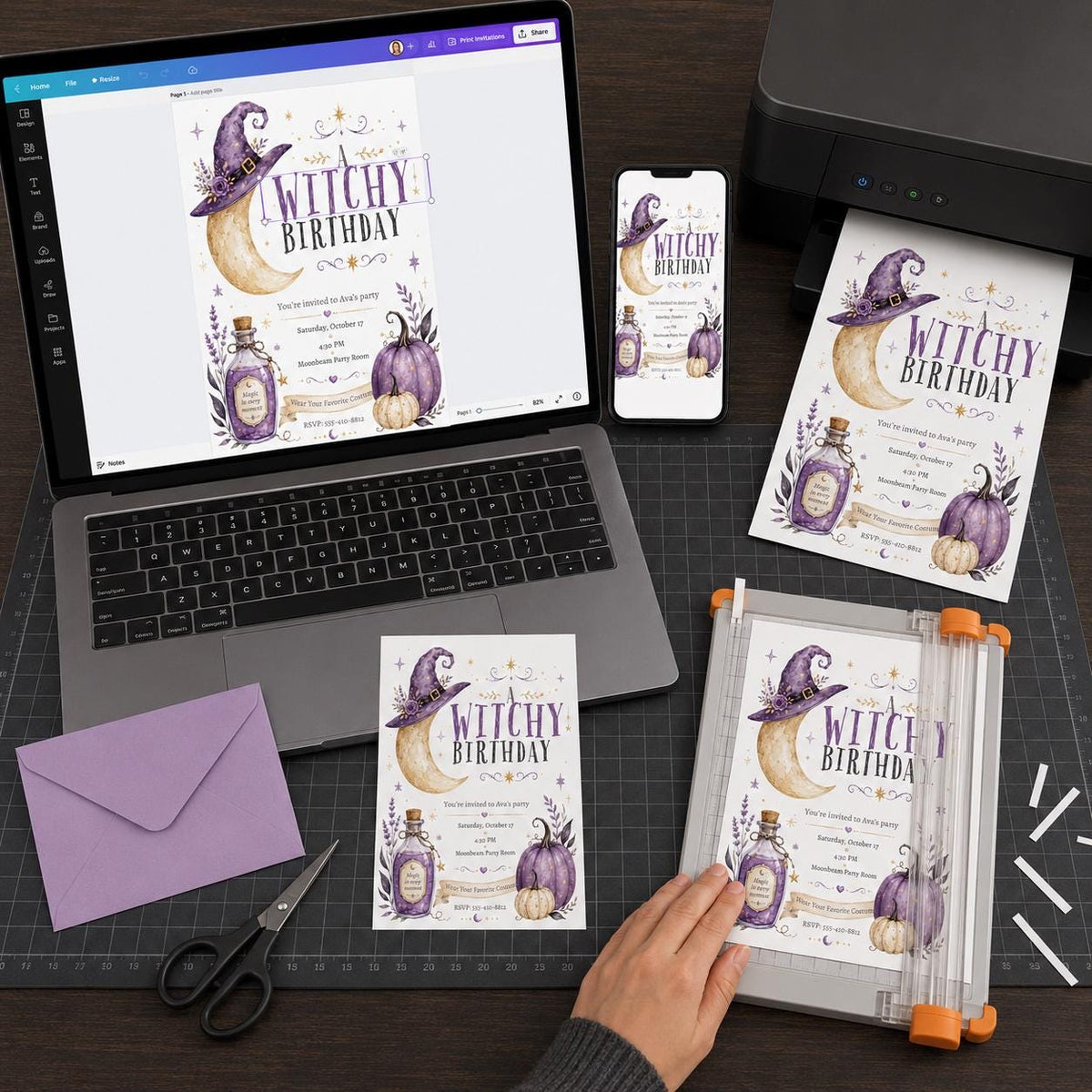 Purple Celestial Witchy Birthday Invitation — invitation you personalize in Canva
