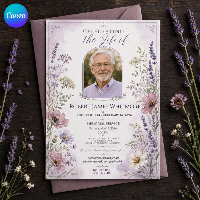 Purple Elegant Funeral Invitation