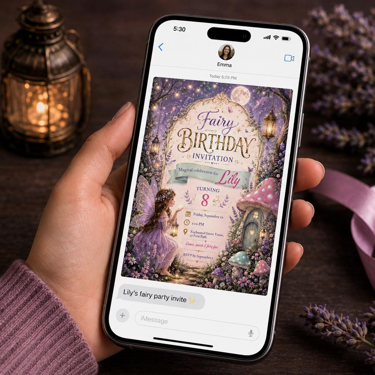Purple Fairy 8th Birthday Invitation for Girls — invitation you personalize in Canva