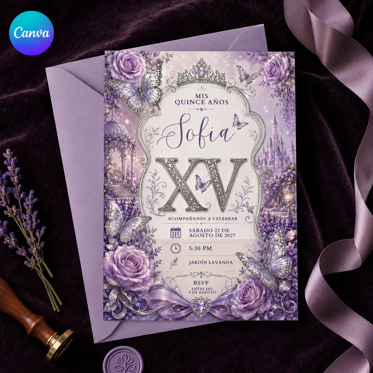 Purple Lavender Quinceanera Invitation