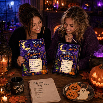 Purple Watercolor Halloween Party Invitation — print-ready Halloween party design from VoltBy