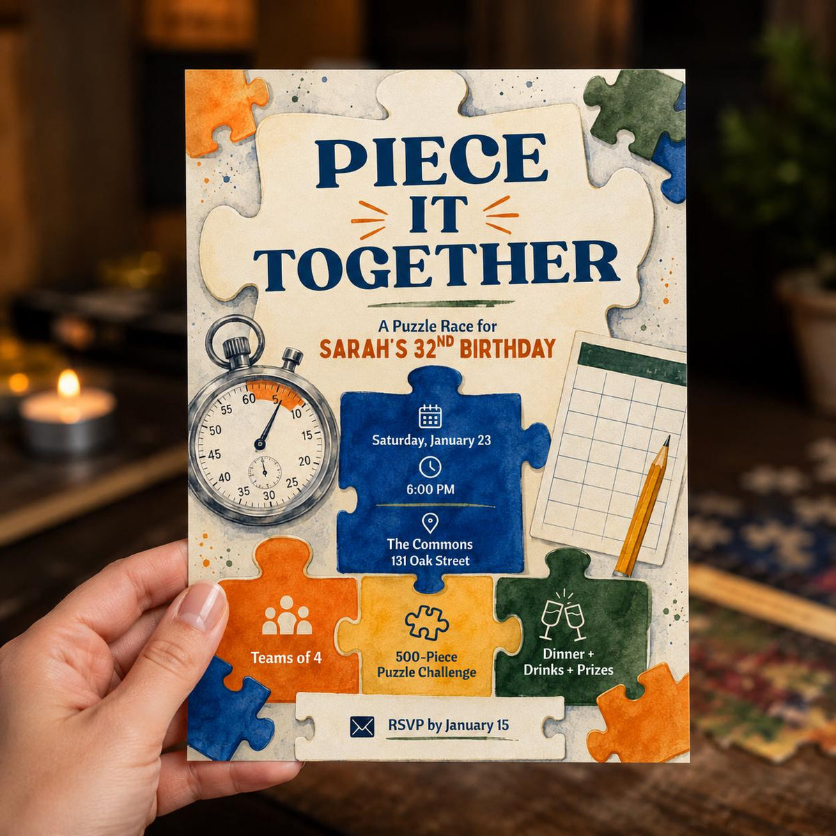 Puzzle Race 32nd Birthday Invitation — print-ready 32nd birthday party design from VoltBy