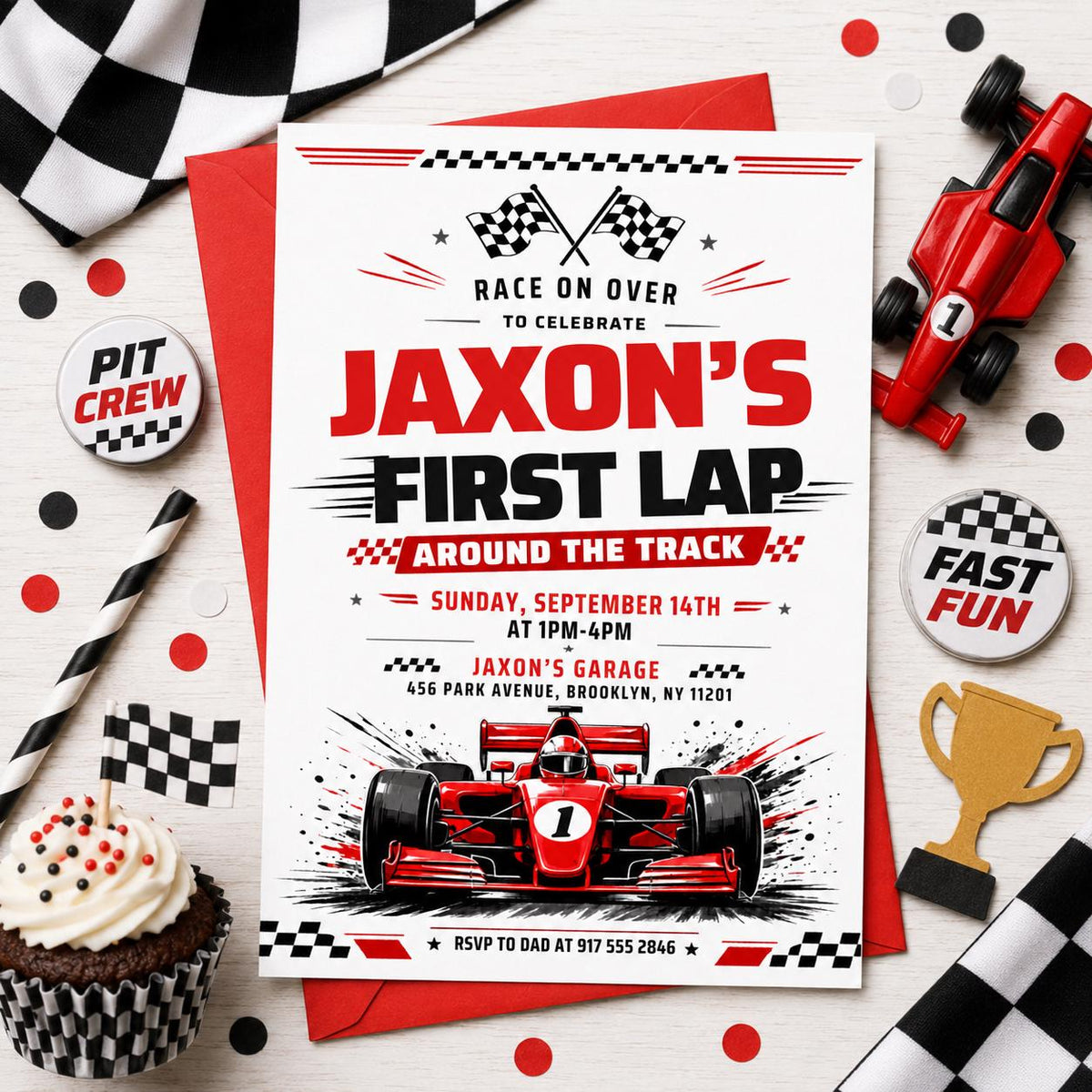 Race Car Birthday Invitation — invitation you personalize in Canva