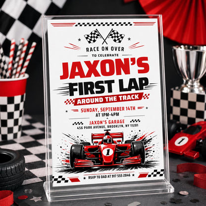 Race Car Birthday Invitation — print-ready birthday party design from VoltBy