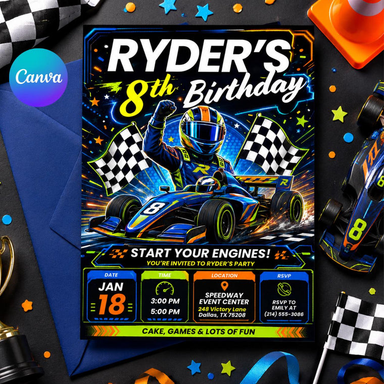 Race Car Birthday Invitation: Cars Racer Party