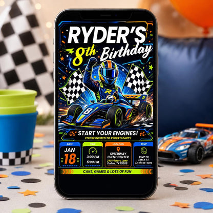 Race Car Birthday Invitation: Cars Racer Party — digital invitation, instant download