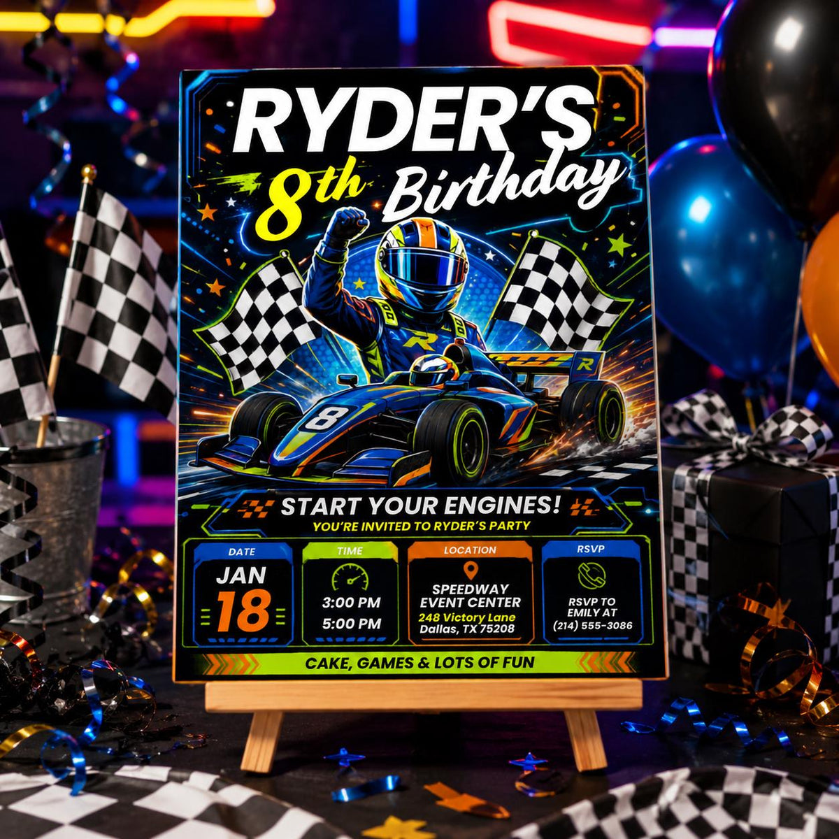 Race Car Birthday Invitation: Cars Racer Party — birthday party stationery by VoltBy