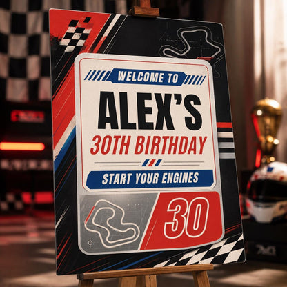 Racing 30th Birthday Welcome Sign — welcome sign you personalize in Canva