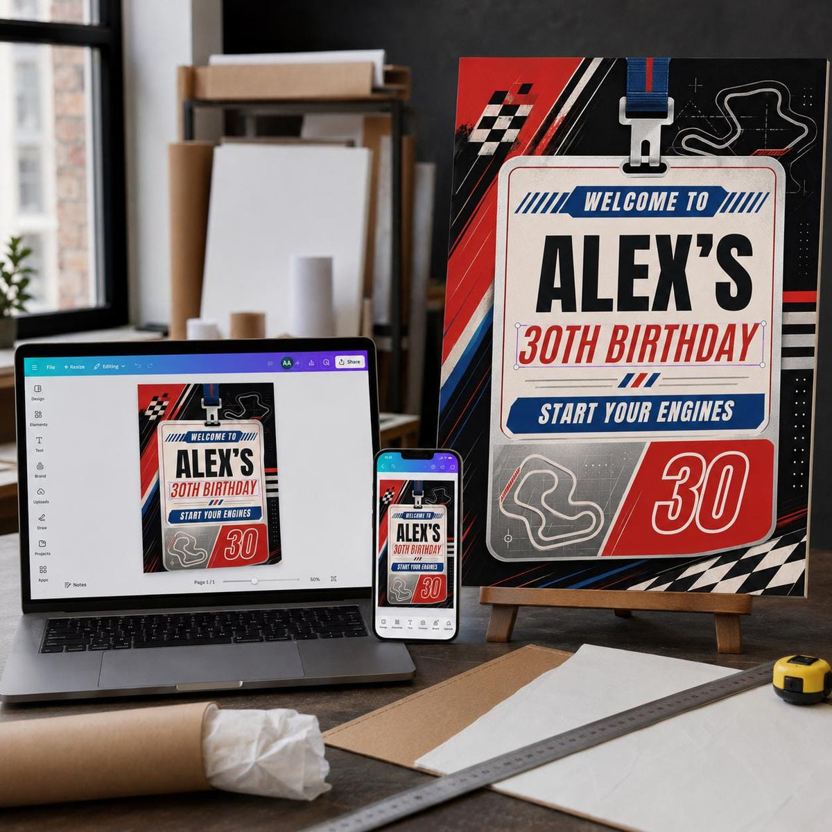 Racing 30th Birthday Welcome Sign — digital welcome sign, instant download