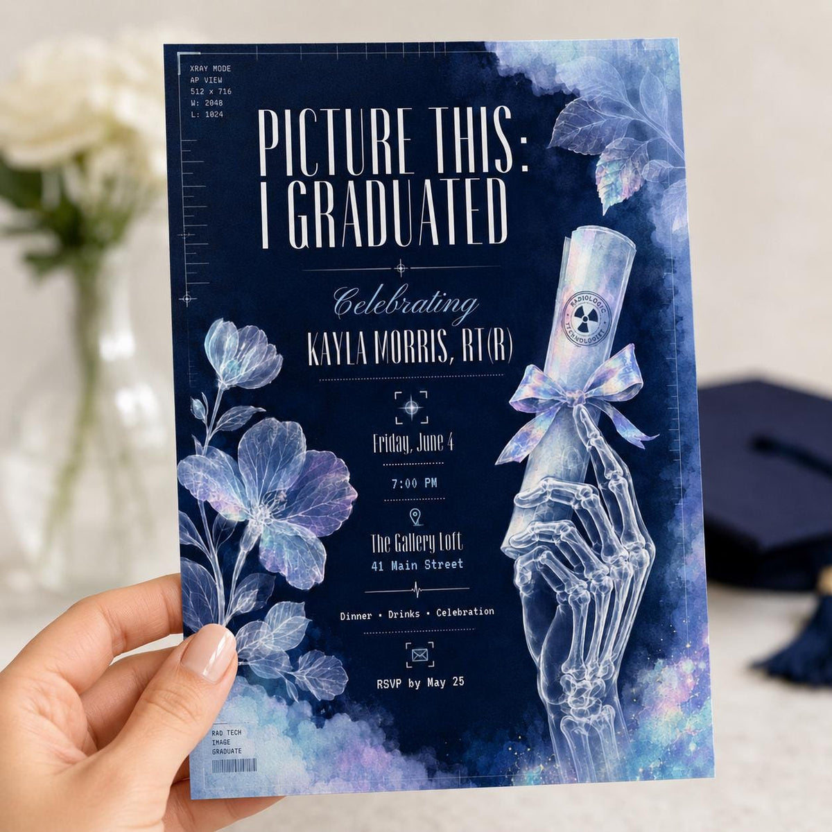 Radiology Graduation Invitation — print-ready graduation party design from VoltBy