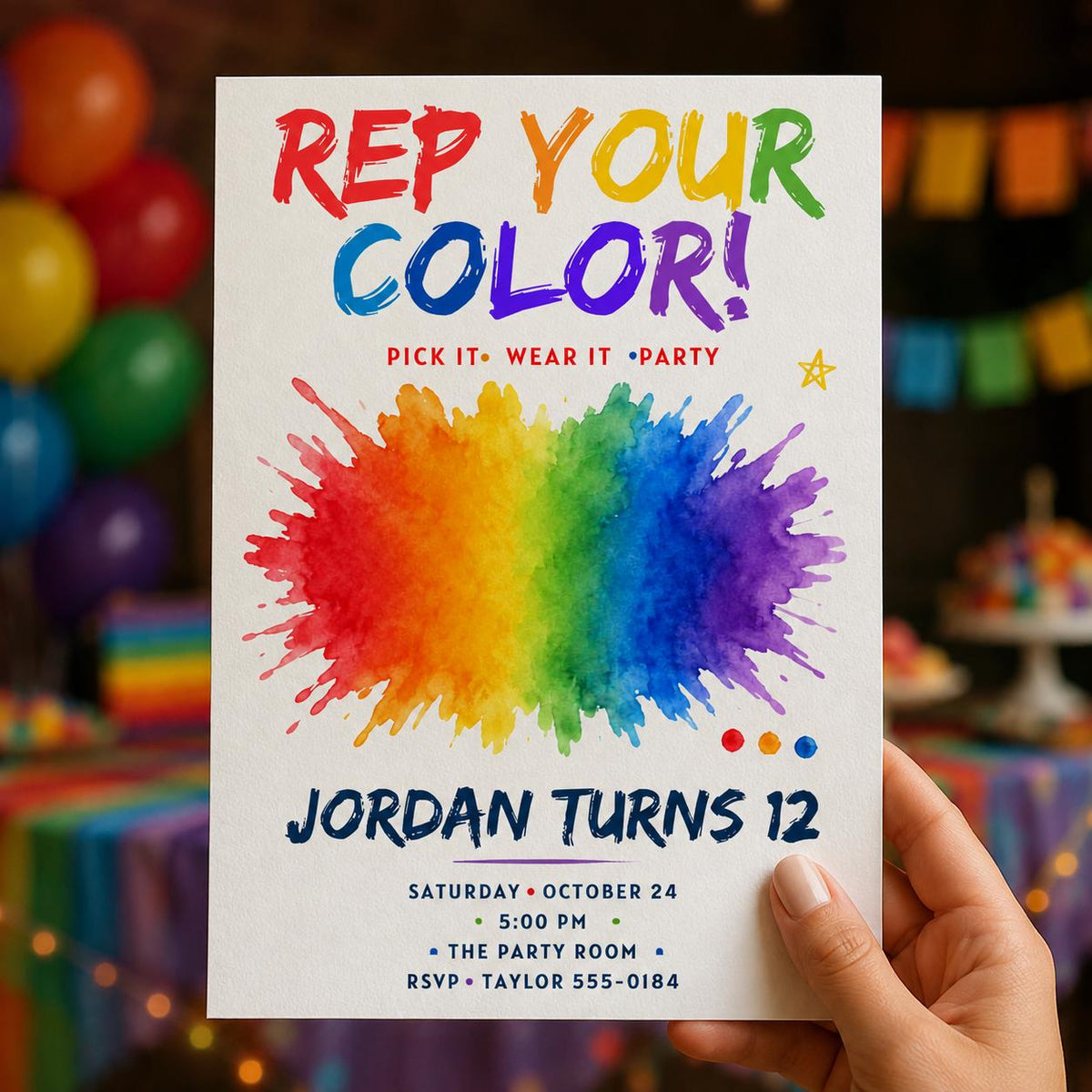 Rainbow 12th Birthday Invitation — print-ready 12th birthday party design from VoltBy