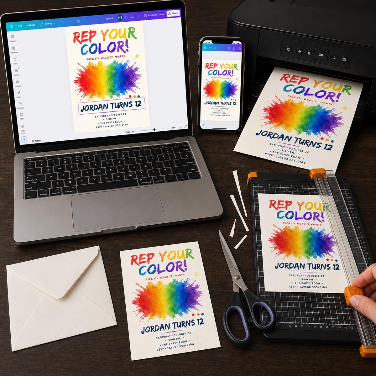 Rainbow 12th Birthday Invitation — digital invitation, instant download