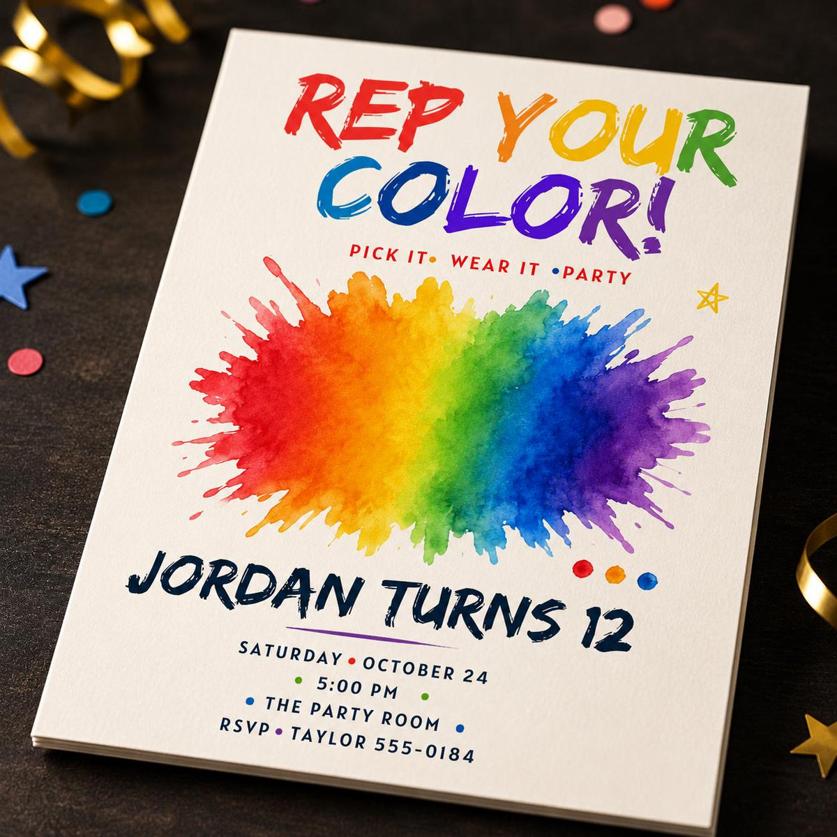 Rainbow 12th Birthday Invitation — 12th birthday party stationery by VoltBy