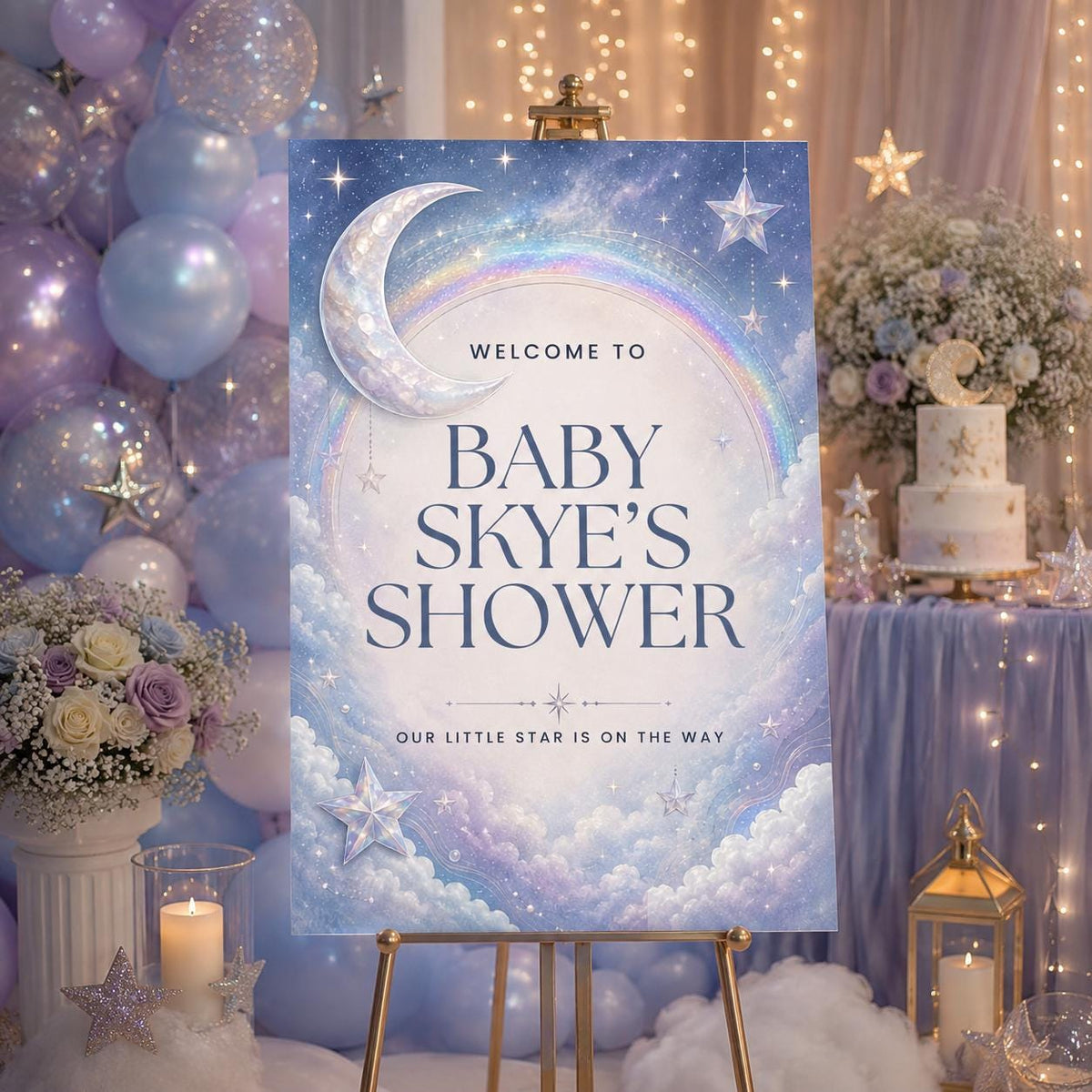 Rainbow Celestial Baby Shower Welcome Sign — digital welcome sign, instant download