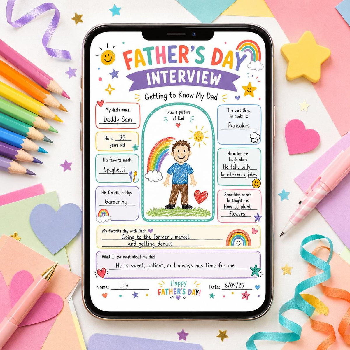 Rainbow Father's Day Interview Worksheet in white