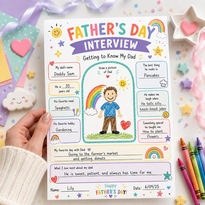 Rainbow Father's Day Interview Worksheet — digital printable worksheet, instant download