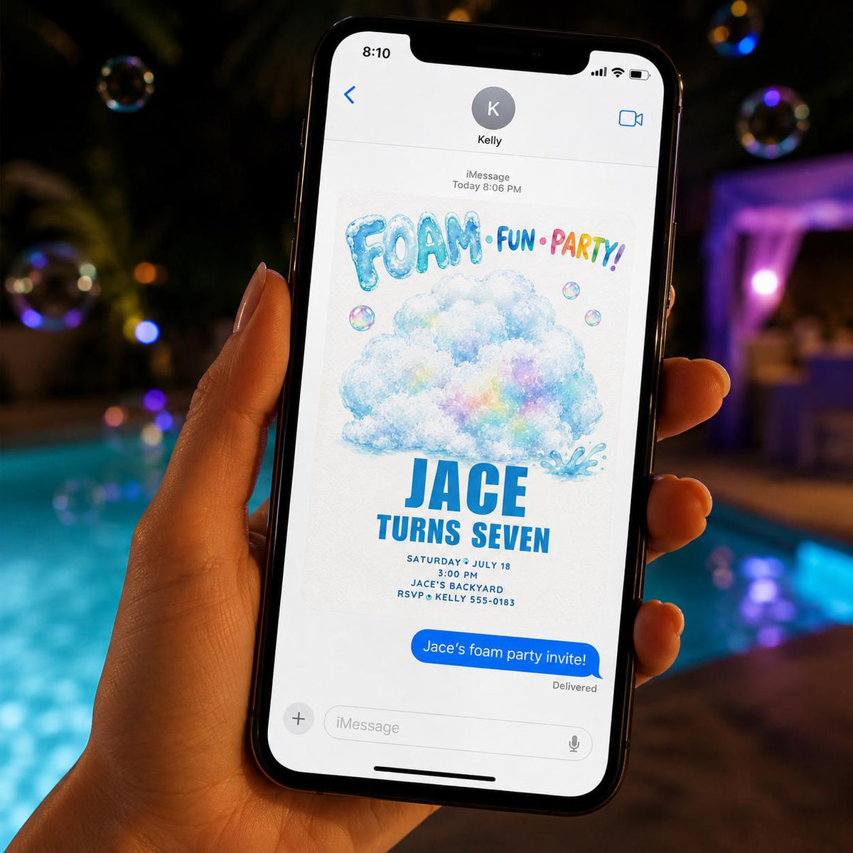 Rainbow Foam Party Birthday Invitation — invitation you personalize in Canva