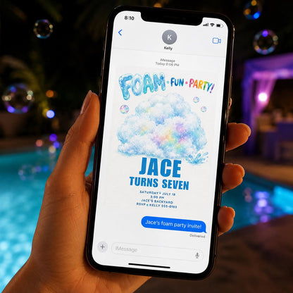 Rainbow Foam Party Birthday Invitation — invitation you personalize in Canva
