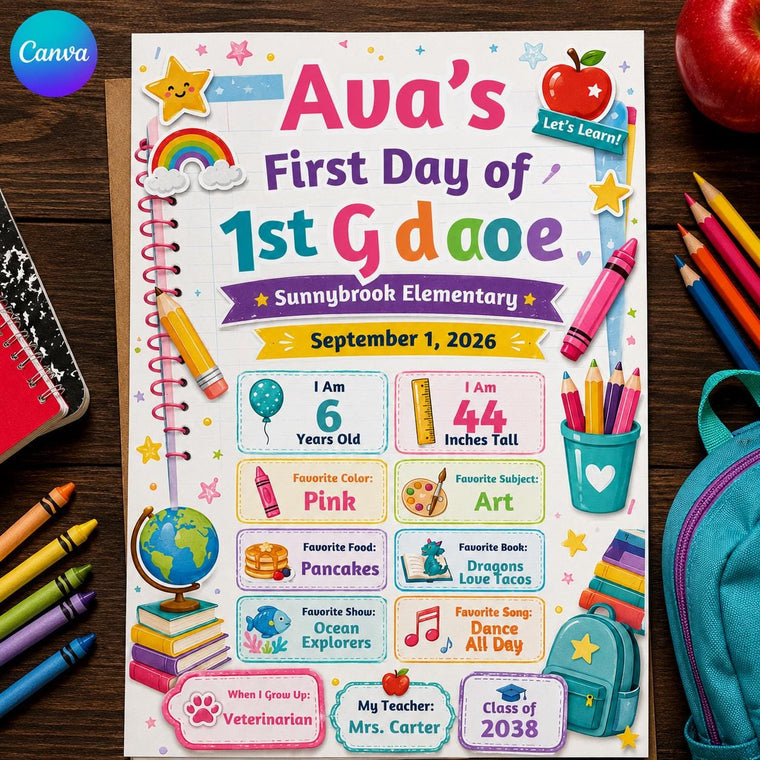 Rainbow Notebook First Day of First Grade Sign