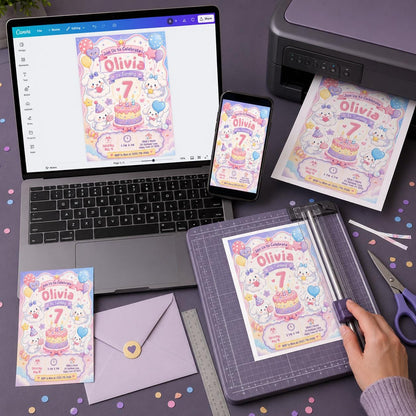 Rainbow Pastel Puppy 7th Birthday Invitation — digital invitation, instant download