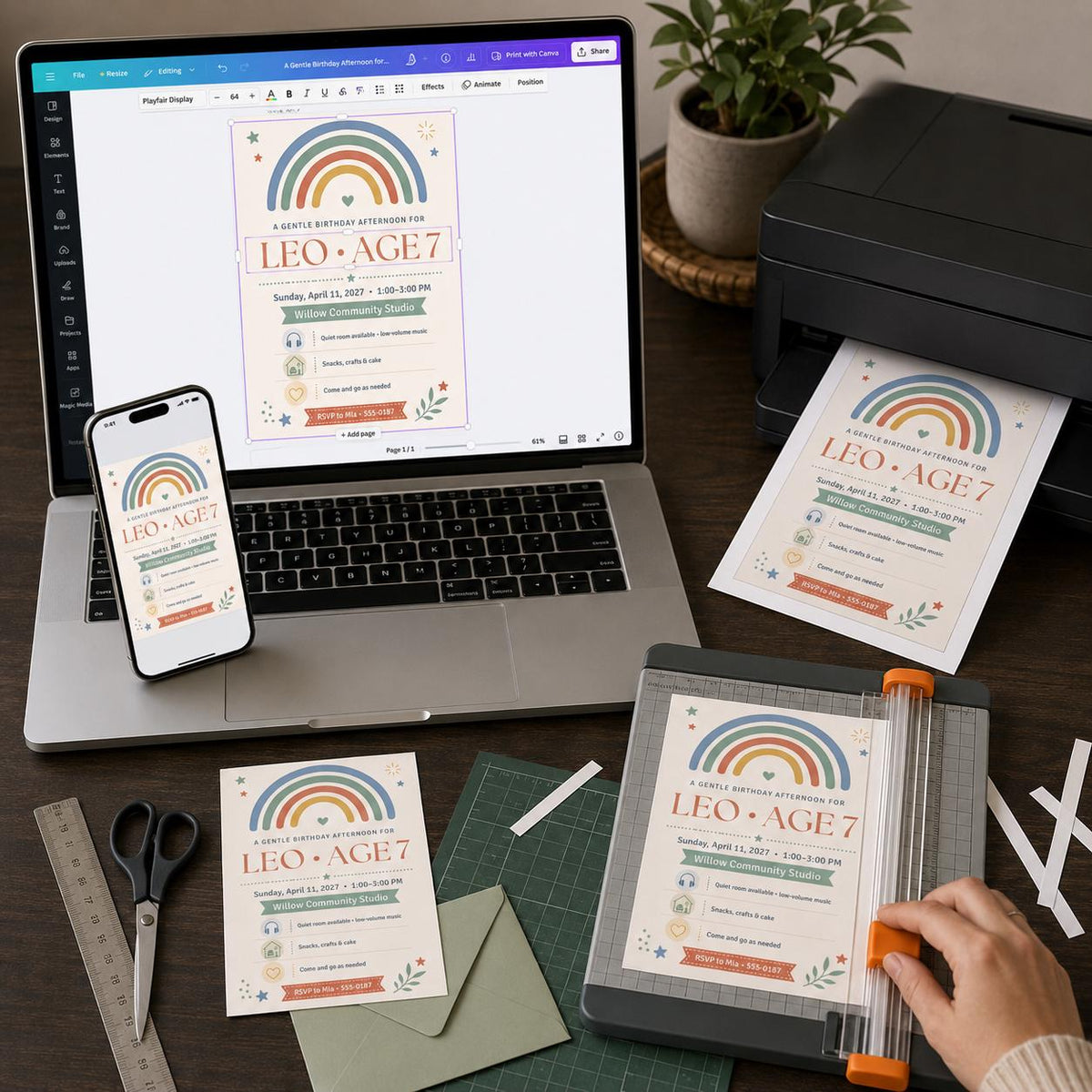 Rainbow Sensory Friendly Birthday Invitation — digital invitation, instant download