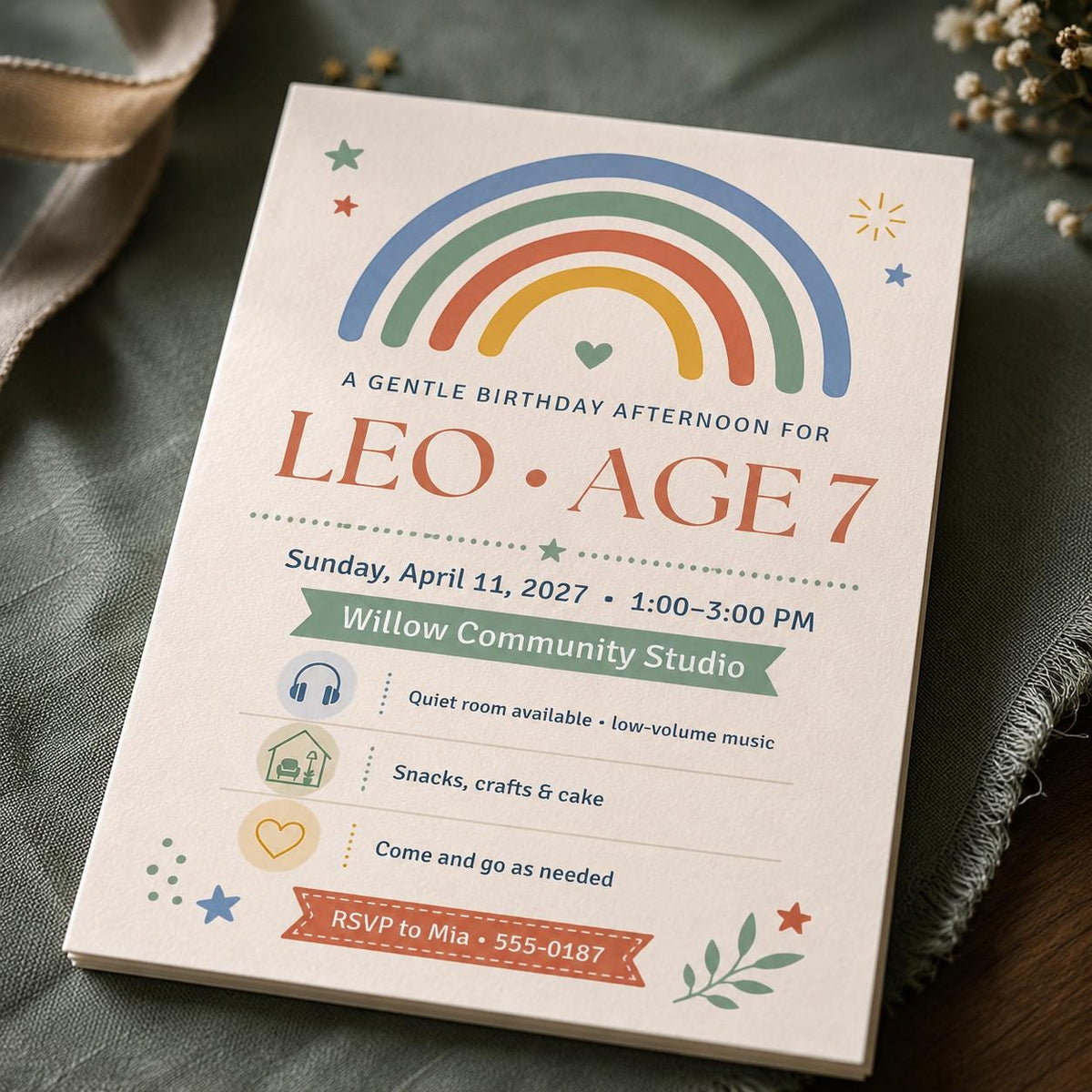 Rainbow Sensory Friendly Birthday Invitation — birthday party stationery by VoltBy