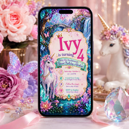Rainbow Unicorn Birthday Invitation for Girls — fairy and magic design